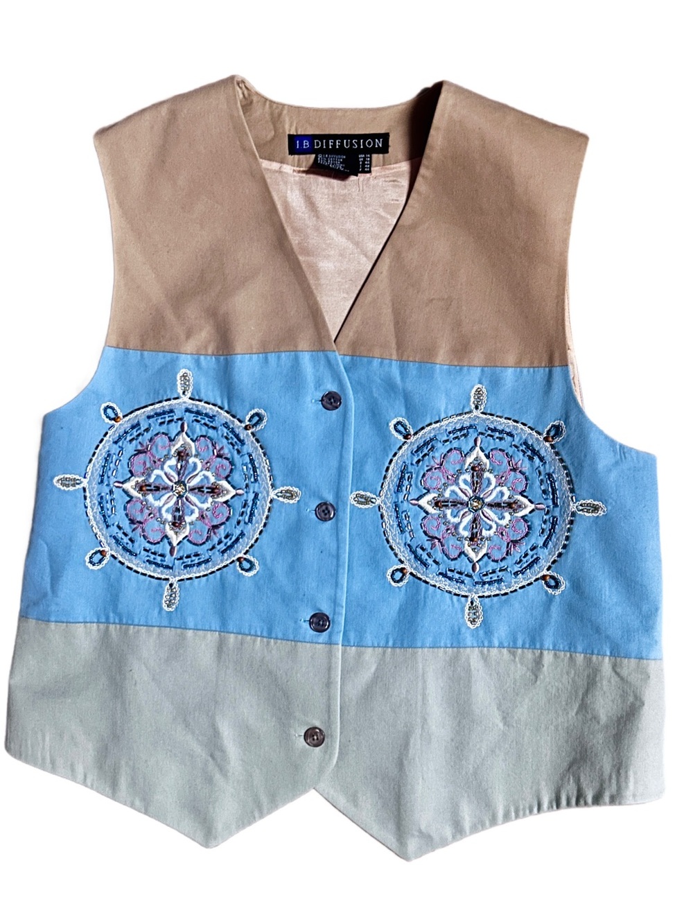 I.B. Diffusion ~ USA ~ Vintage ~ Size 14 ~ Brown/ Blue ~ Mandala ~ Vest ~ New